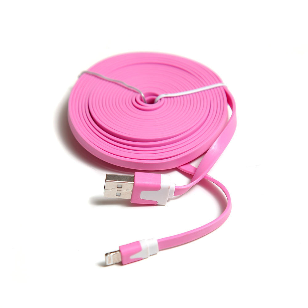 Color Flat USB 2.0 to 8pin Lightning Charger Data Sync Cable For iPhone 5 / 5s: Pink
